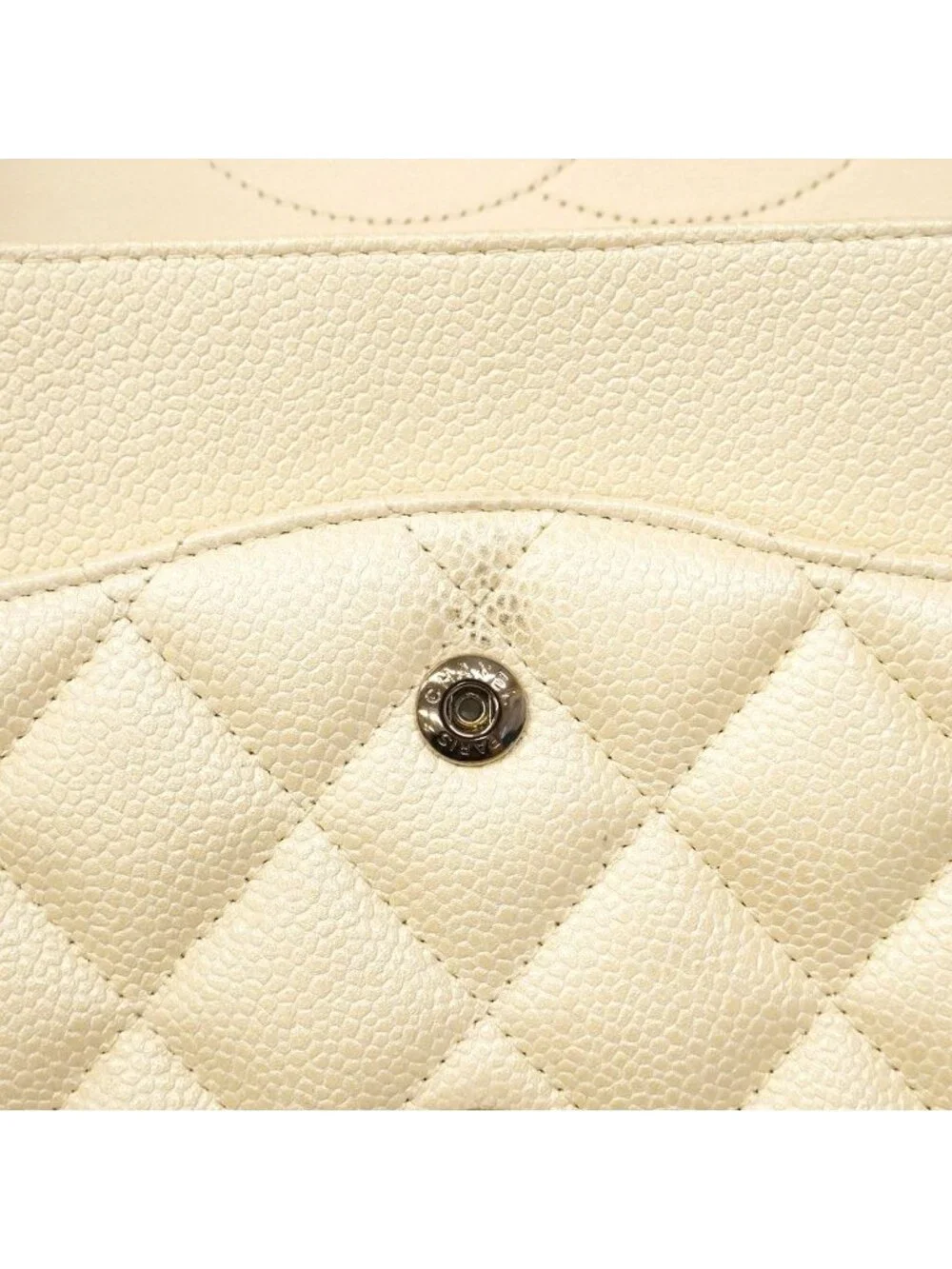 Chanel Shoulder Bag Maxi Quilted Caviar Leather Ivory Silver
